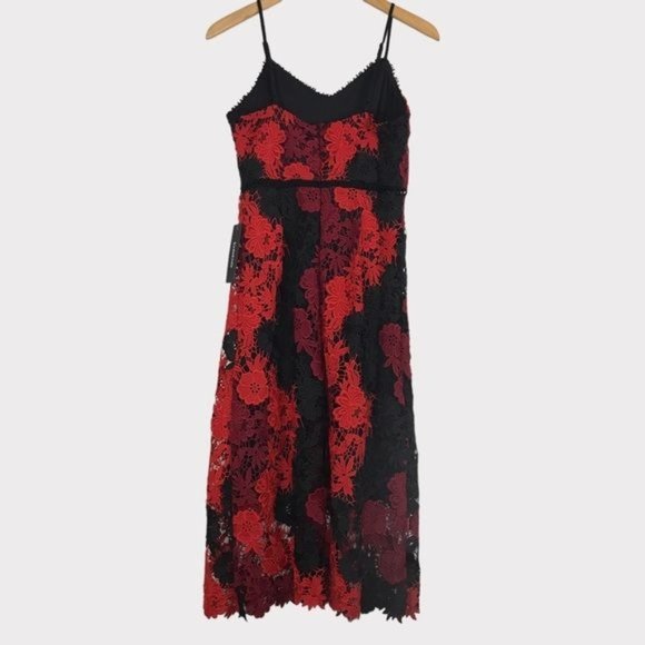 BEBE Floral Embroidered Spaghetti Strap Midi Dress Size 4 - Picture 8 of 12